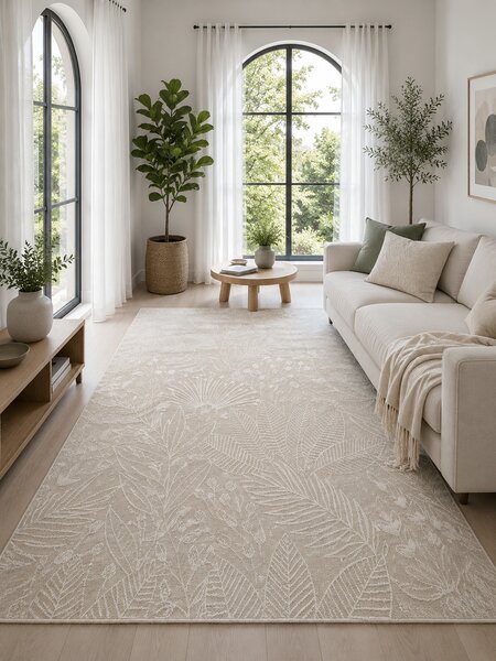 Covor Jersey Home A769 E515, Marime 100 x 200 cm, Bej, Fara fir, Tesatura plata, Antialergic, Polipropilena, Hidrofug,Bucatarie, Hol, Balcon,Terasa