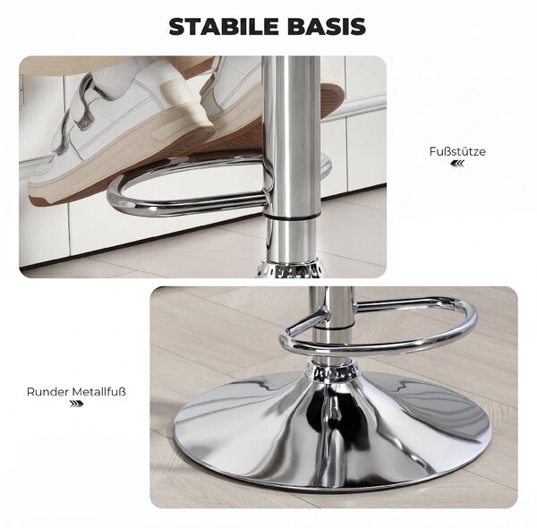 HOMCOM Scaun de Bar Reglabil, Șezut Extra Large Rotativ din Piele Ecologică PU, Gri | Aosom Romania