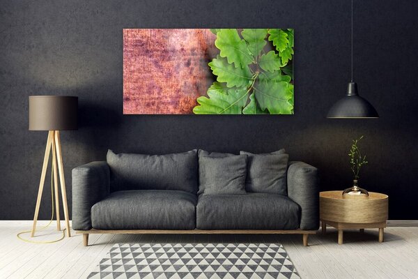 Tablou pe sticla Frunze de stejar verde florale