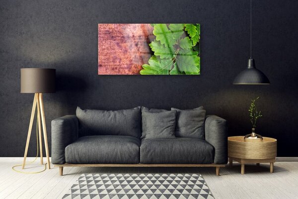 Tablou pe sticla Frunze de stejar verde florale