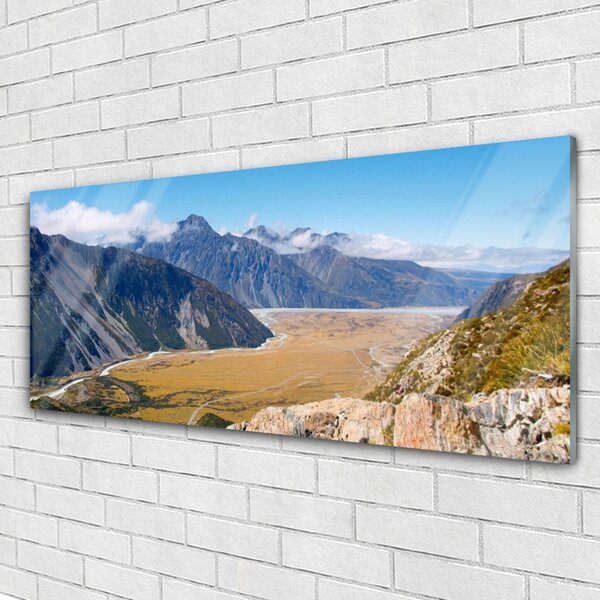 Tablou pe sticla Muntii Valley Peisaj Albastru Maro
