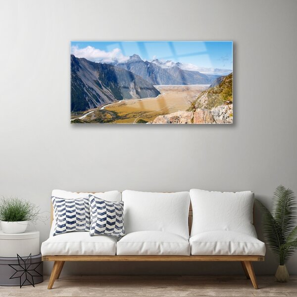 Tablou pe sticla Muntii Valley Peisaj Albastru Maro
