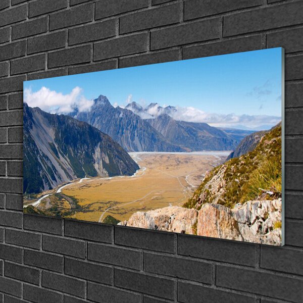 Tablou pe sticla Muntii Valley Peisaj Albastru Maro
