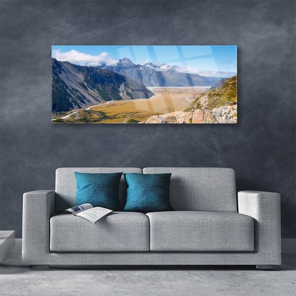 Tablou pe sticla Muntii Valley Peisaj Albastru Maro