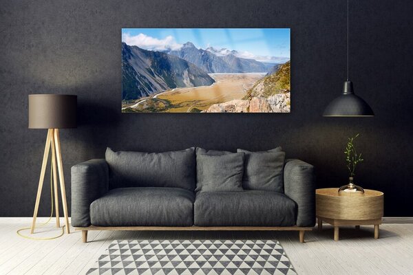 Tablou pe sticla Muntii Valley Peisaj Albastru Maro