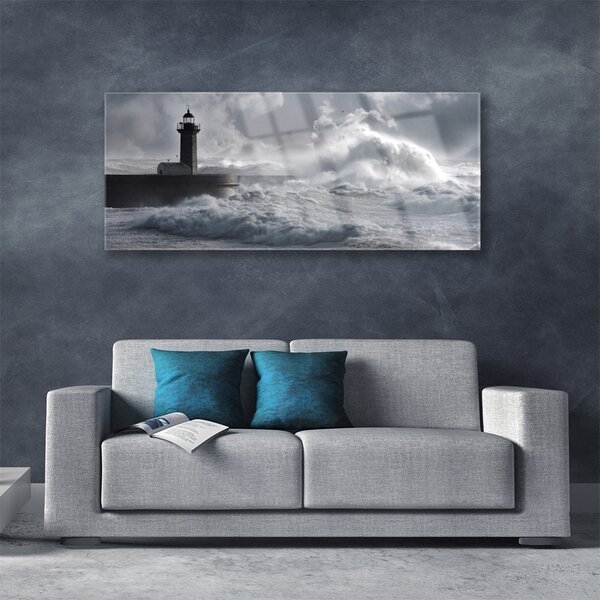 Tablou pe sticla Farul Lacul Sea Nature Gray