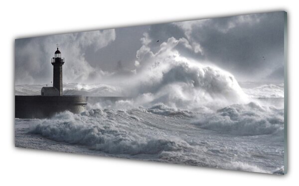 Tablou pe sticla Farul Lacul Sea Nature Gray