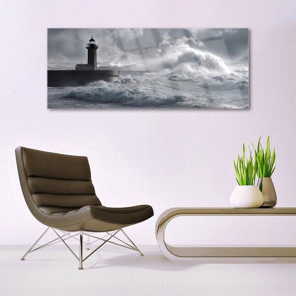 Tablou pe sticla Farul Lacul Sea Nature Gray