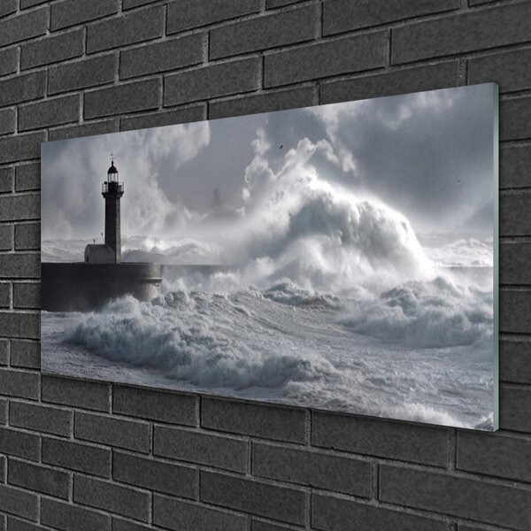 Tablou pe sticla Farul Lacul Sea Nature Gray