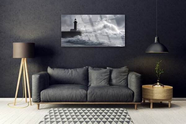 Tablou pe sticla Farul Lacul Sea Nature Gray