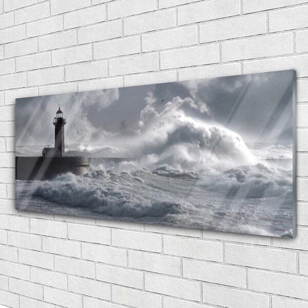 Tablou pe sticla Farul Lacul Sea Nature Gray