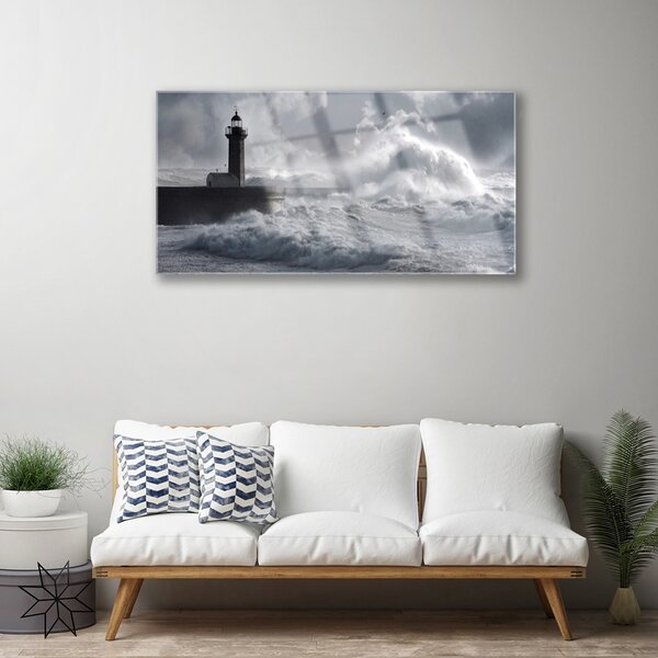 Tablou pe sticla Farul Lacul Sea Nature Gray