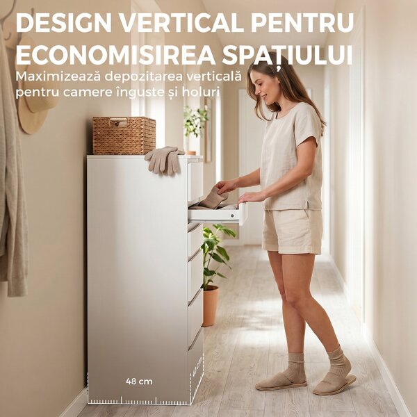 HOMCOM Comodă Înaltă cu Oglindă Rabatabilă pentru Dormitor, Alb | Aosom Romania