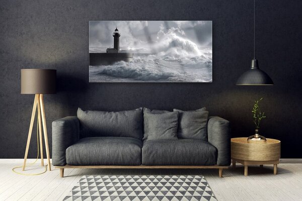 Tablou pe sticla Farul Lacul Sea Nature Gray