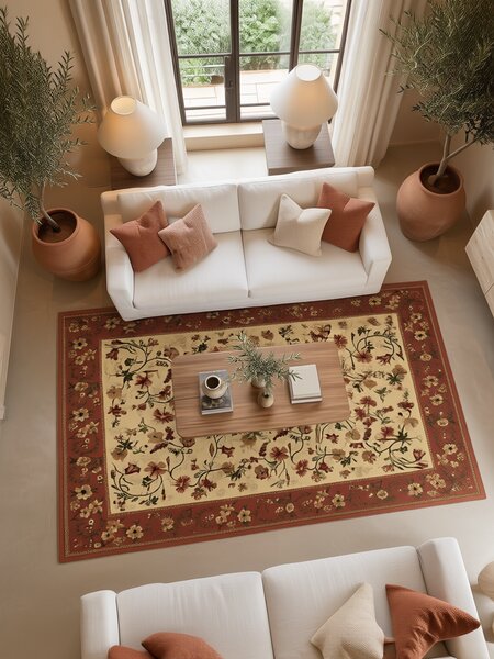 Covor Lotos 15075-150, Marime 120 x 200 cm, Bej-Caramiziu, Inaltime Fir 8 mm, Antialergic, Polipropilena, Living, Dormitor, Sufragerie, Birou 120 x