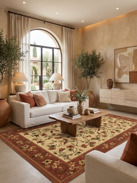 Covor Lotos 15075-150, Marime 120 x 200 cm, Bej-Caramiziu, Inaltime Fir 8 mm, Antialergic, Polipropilena, Living, Dormitor, Sufragerie, Birou 120 x
