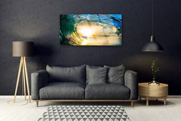 Tablou pe sticla Wave Sea Sunset Natura Albastru Galben