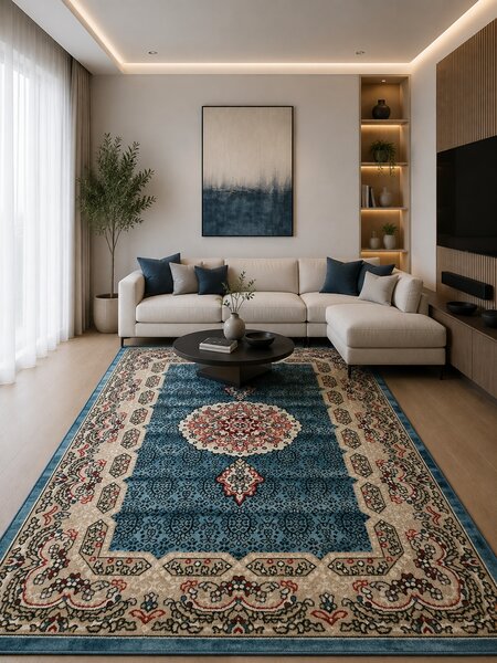 Covor Queen 12165, Marime 80 X 150 cm, Turcoaz, Inaltime Fir 7.5 mm, Antialergic, Polipropilena, Living, Dormitor, Sufragerie, Birou 80 x 150