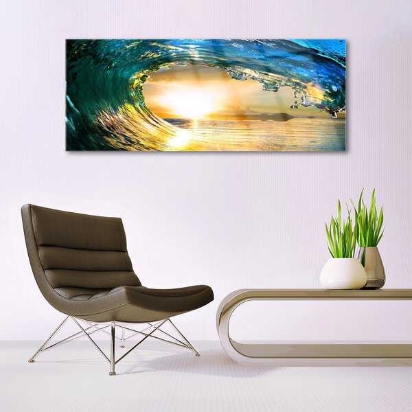 Tablou pe sticla Wave Sea Sunset Natura Albastru Galben