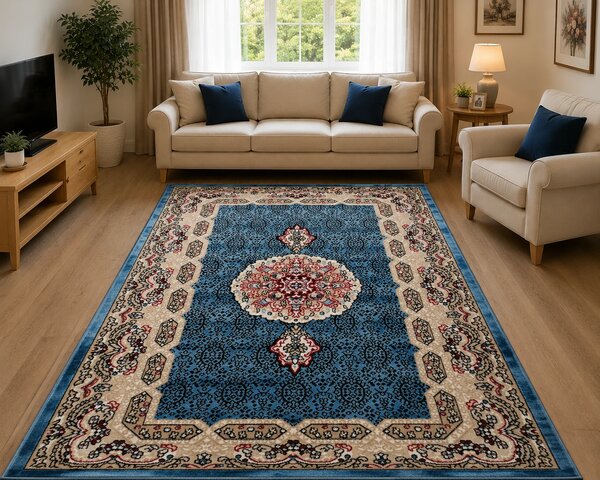 Covor Queen 12165, Marime 80 X 150 cm, Turcoaz, Inaltime Fir 7.5 mm, Antialergic, Polipropilena, Living, Dormitor, Sufragerie, Birou 80 x 150