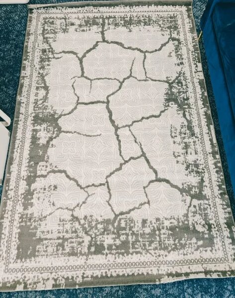 Covor Frida 08912 Marime 50 x 80 cm, Crem, Gri, Inaltime Fir 7.5 mm, Antialergic, Polipropilena, Living, Dormitor, Sufragerie, Birou 50 x 80