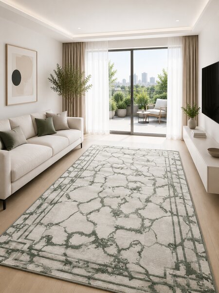 Covor Frida 10457 Marime 50 x 80 cm, Gri, Inaltime Fir 7.5 mm, Antialergic, Polipropilena, Living, Dormitor, Sufragerie, Birou 50 x 80