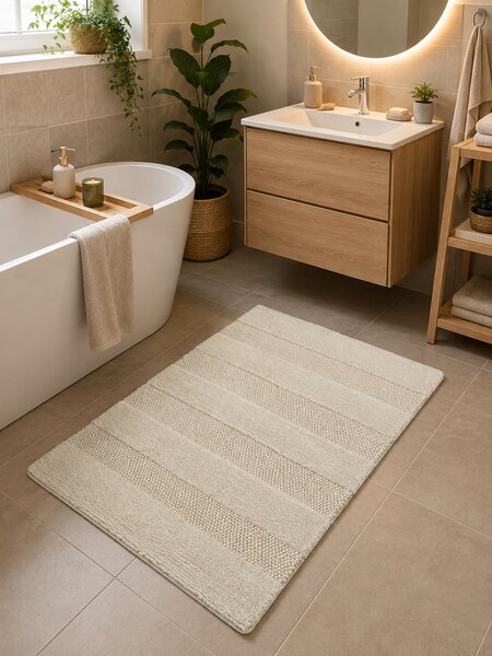 Covoraș de Baie Antiderapant Touch, 50 80 cm, Bumbac, Textură în Relief, Ivory 50 x 80