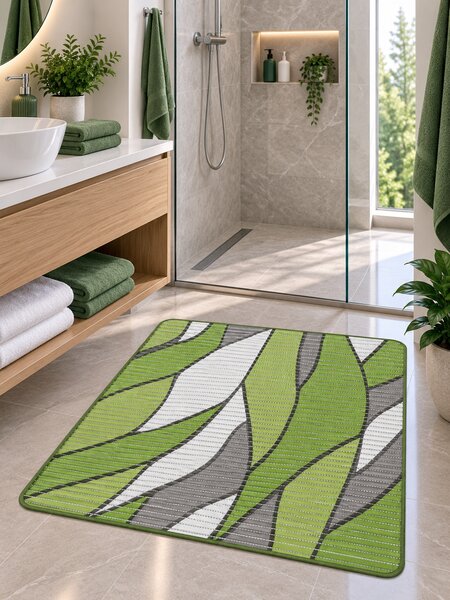 Covoras Antiderapant pentru Baie si Piscina Green Waves V24041B, 65 80 cm, Absorbant, tip Burete, PVC, Verde Alb Green Waves