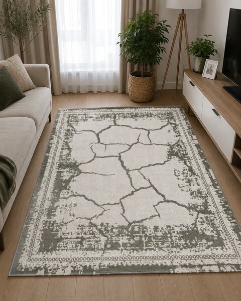 Covor Frida 08912 Marime 50 x 80 cm, Crem, Gri, Inaltime Fir 7.5 mm, Antialergic, Polipropilena, Living, Dormitor, Sufragerie, Birou 50 x 80