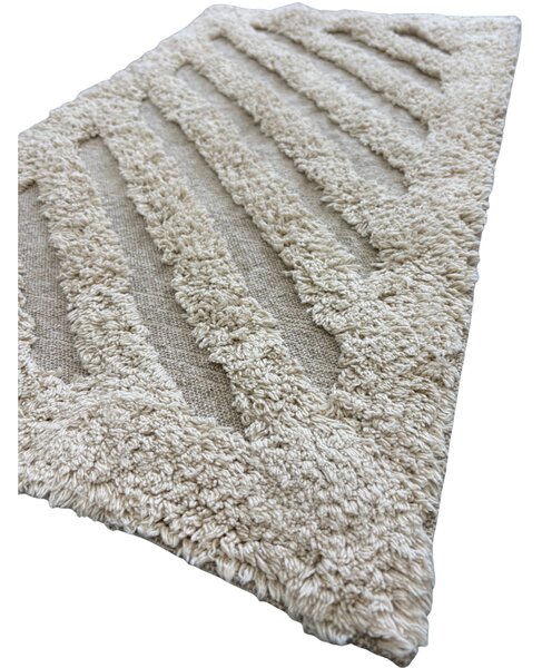 Covoraș de Baie Antiderapant Softa Stripe, 45 75 cm, Bumbac, Dungi în Relief, Ivory 45 x 75