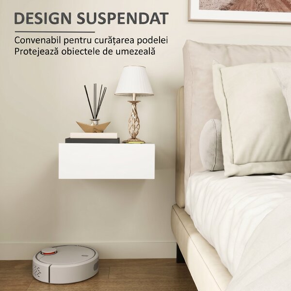 HOMCOM Noptieră Suspendată cu Sertar din PAL, 40x30x15 cm, Alb | Aosom Romania