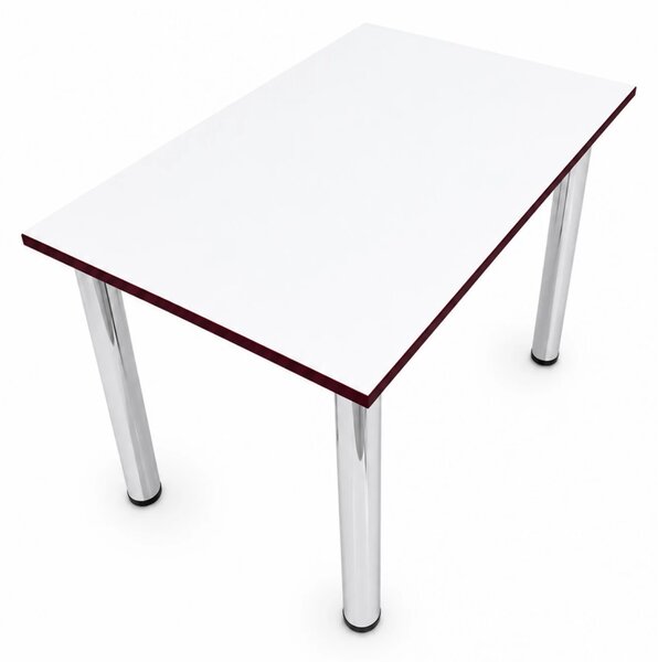 Masa de bucatarie DENVER, blat pal alb, cant abs bordo, picioare crom, 90X64X73 cm