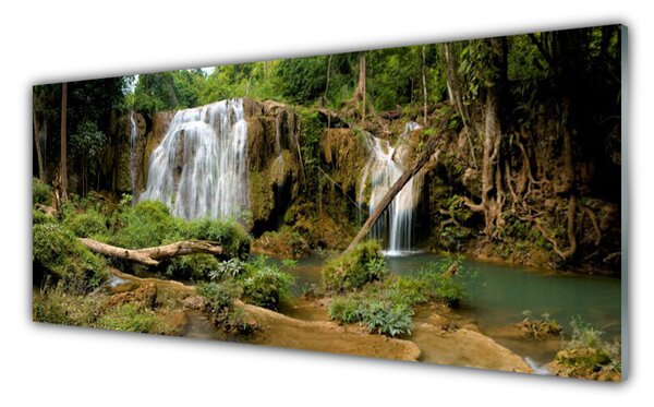 Panou sticla bucatarie Cascada River Natural Pădurea Verde Maro