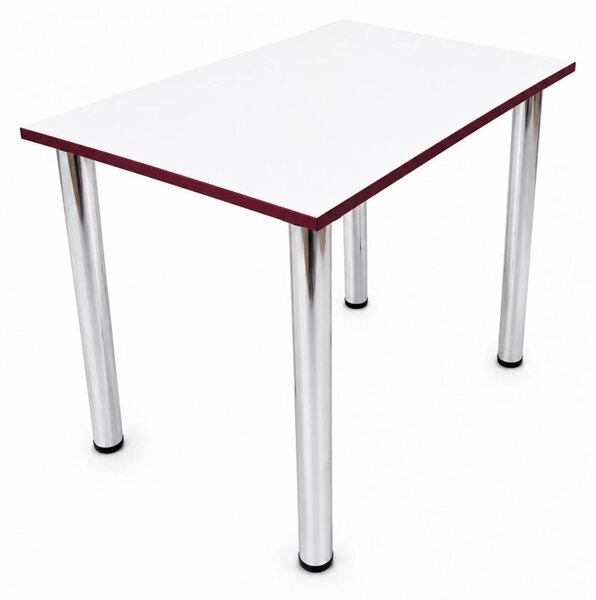 Masa de bucatarie DENVER, blat pal alb, cant abs bordo, picioare crom, 90X64X73 cm