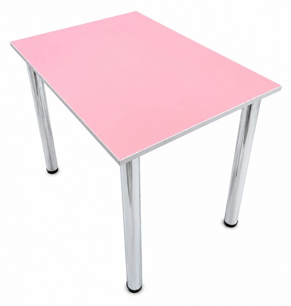 Masa de bucatarie DENVER, blat pal roz, cant abs alb, picioare crom, 90X64X73 cm