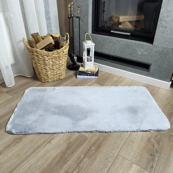 Covoraș Pufos Moonbeam, 60 90 cm, Imitație Blană de Iepure, Fir 10 mm, Poliester, Antiderapant, Gri Deschis 60 x 90