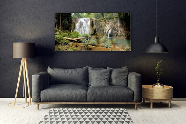 Tablou pe sticla Cascada River Natural Pădurea Verde Maro