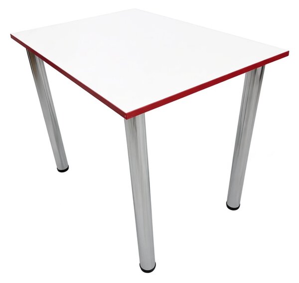 Masa de bucatarie DENVER, blat din PAL alb, abs rosu, picioare crom, 90X64X73 cm