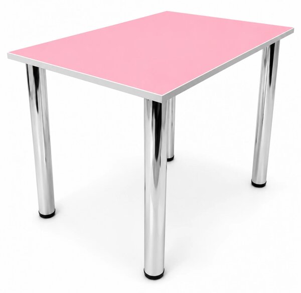 Masa de bucatarie DENVER, blat pal roz, cant abs alb, picioare crom, 90X64X73 cm