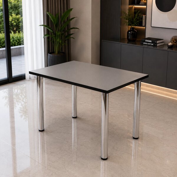 Masa de bucatarie DENVER, blat pal gri ardezie, cant abs negru, picioare crom, 90X64X73 cm