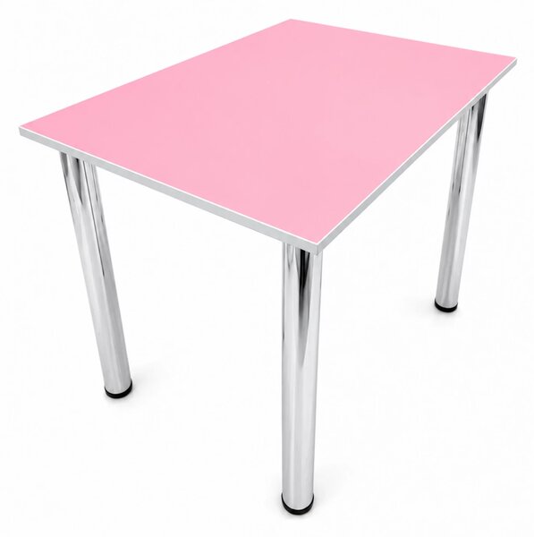 Masa de bucatarie DENVER, blat pal roz, cant abs alb, picioare crom, 90X64X73 cm