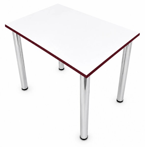 Masa de bucatarie DENVER, blat pal alb, cant abs bordo, picioare crom, 90X64X73 cm