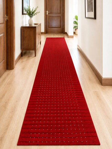 Traversa Greceasca Stanford Red Cream, Tesatura Plata, Latime 0.8m, Marime 80 x 200 cm, Rosu, Antiderapant, Festonata Surfilata Tivita
