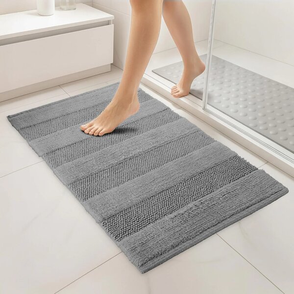 Covoraș de Baie Antiderapant Touch, Gri Cald, Mărime 50 80 cm, Bumbac, Lungime Fir 10 mm, Grosime Totală 13 mm 50 x 80
