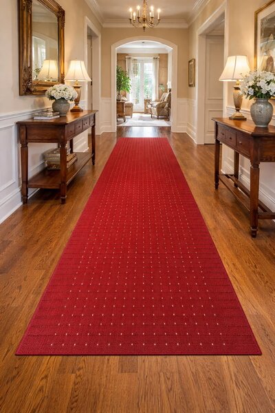 Traversa Greceasca Stanford Red Cream, Tesatura Plata, Latime 0.8m, Marime 80 x 200 cm, Rosu, Antiderapant, Festonata Surfilata Tivita