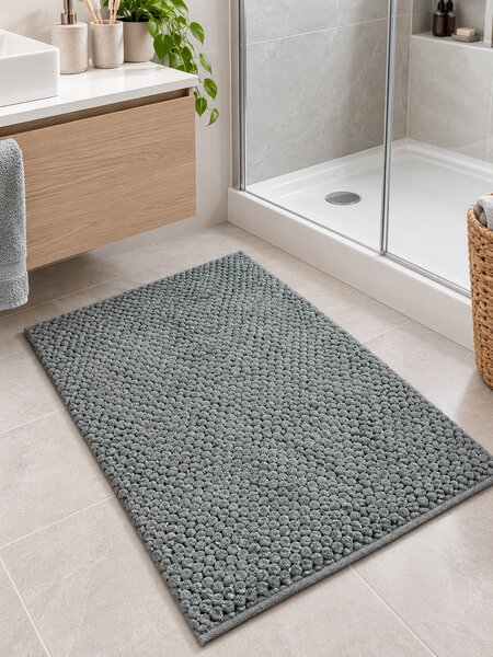 Covoraș de Baie Antiderapant Ananas, Gri Argintiu, Mărime 55 80 cm, Microfibră de Poliester, Grosime Totală 15 mm 55 x 80