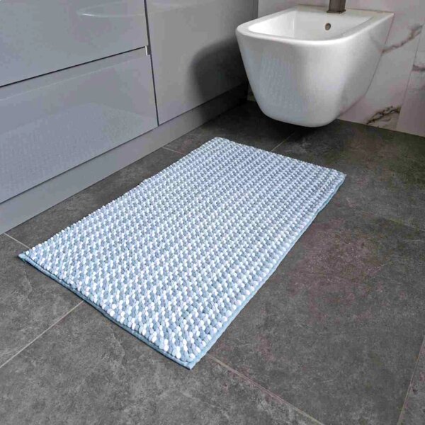 Covoraș de Baie Antiderapant Melody, Turcoaz cu Alb, Mărime 55 80 cm, Microfibră de Poliester, Grosime Totală 10 mm 55 x 80