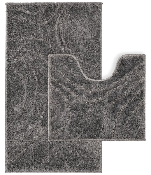 Set 2 Covorașe de Baie Antiderapante Joy, Gri, Mărimi 57 100 cm și 57 50 cm, Poliester, Grosime Totală 7 mm 57 x 100 / 57 x 50