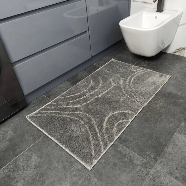 Set 2 Covorașe de Baie Antiderapante Joy, Gri, Mărimi 57 100 cm și 57 50 cm, Poliester, Grosime Totală 7 mm 57 x 100 / 57 x 50