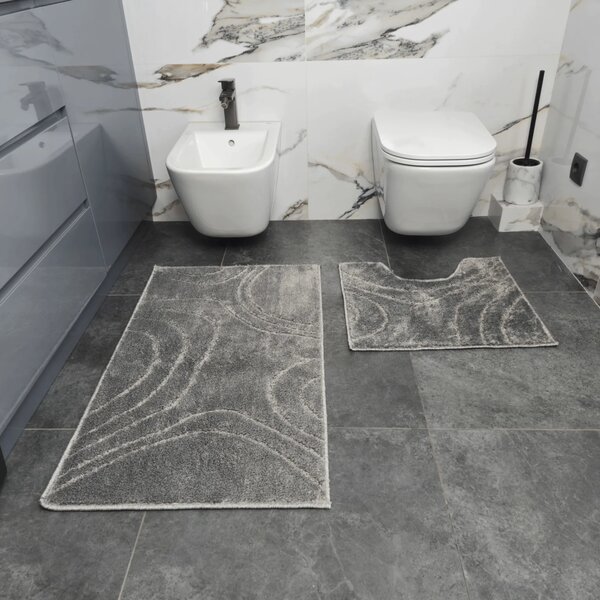 Set 2 Covorașe de Baie Antiderapante Joy, Gri, Mărimi 57 100 cm și 57 50 cm, Poliester, Grosime Totală 7 mm 57 x 100 / 57 x 50